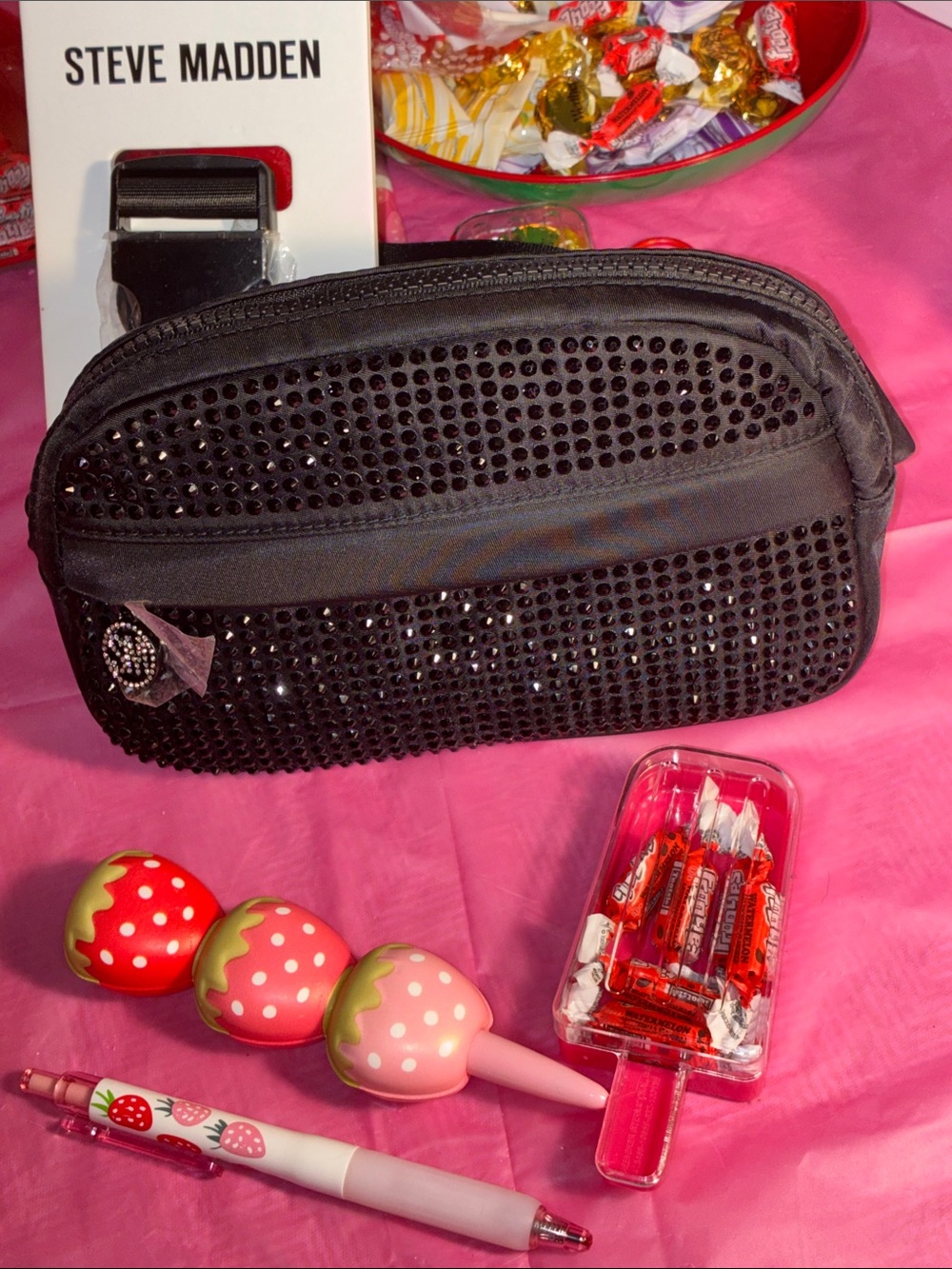 Steve Madden Black Rhinestone Belt Bag